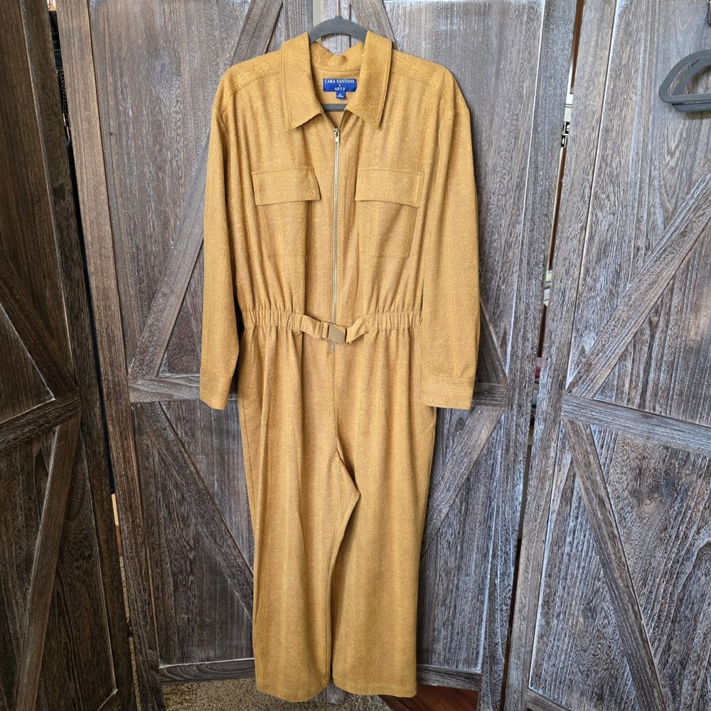 Cara Santana Apt 9 Jumpsuit Women's Size‎ XL Yellow Long Sleeves Snake Print Zip